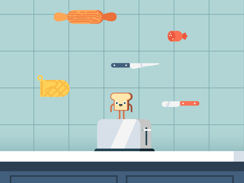 Jump videogame proposal game toaster knife kitchen character design character toast videogame