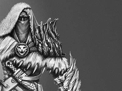 Warrior Character armor art character concept digital fantasy greyscale painting warrior