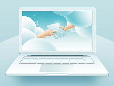 Illustration for landing branding clouds illustration landing laptop light mockup sky touch