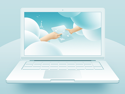 Illustration for landing branding clouds illustration landing laptop light mockup sky touch