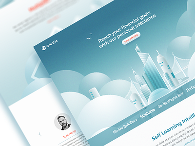 Financial assistant landing page assistant design desktop finances illustrations landing page service sky web website