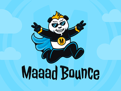Maaad Bounce animal bouncing challenge character fly hero inflatable jump logo mascot panda superhero