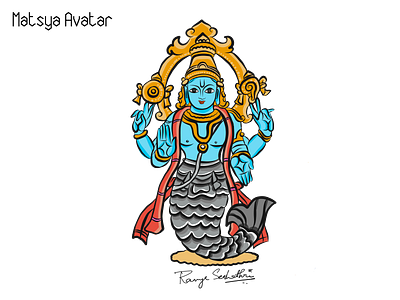 Matsya Avatar adobedraw applepencil avatars dasavatharam digital illustration indian art ipadpro lord vishnu traditional art vector