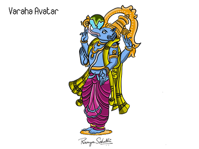 Varaha Avatar adobedraw applepencil avatars dasavatharam digital illustration ipadpro lord vishnu traditional art varaha avatar vector
