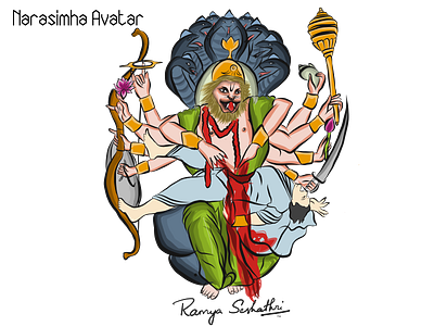 Narasimha Avatar adobedraw applepencil avatars balarama dasavatharam digital illustration ipadpro lord vishnu narasimha avatar traditional art vector