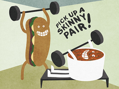 Skinny Pair gym illustration potbelly sandwich smile soup weightlifting