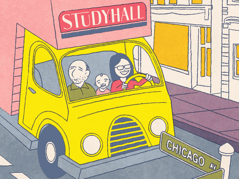 Moving Cards chicago city family illustration map moving retail truck