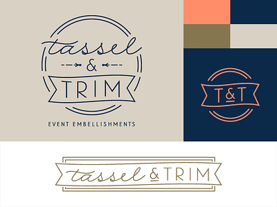Tassel & Trim Logo Set ampersand circle elegant landmark line logo mark minimal ribbon rolling pen tassel