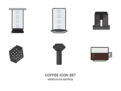 Icon Set aeropress coffee flat iconography icons illustration vector