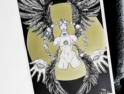 Eyengel angel art creepy drawing eyes illustration ink inkdrawing originalart