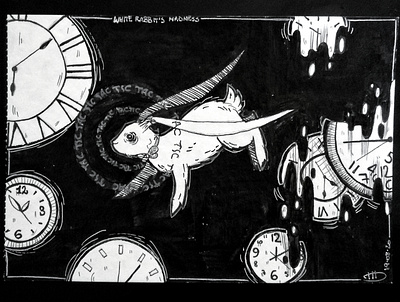 White rabbit's madness aliceinwonderland anxiety art creepy drawing emotionalart illustration ink inkdrawing madness rabbit