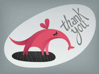Thank you aardvark animal cute debut hand lettering monster spotlight stage