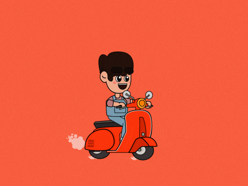 MY VESPA CALLED "SI BONENG" animated character animation bike character animation cycle design happy jump motion character motion graphics motorcycle smile smoke vespa