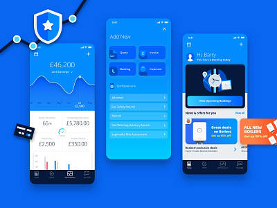Expert Trades Mobile App app blue design financial app ios performance plumbers quote schedule tradesman ui upcoming