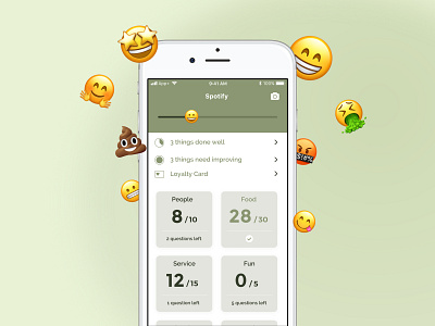 Genuine Dining Surveyor App app dining emoji ios mobile restaurant scoring ui