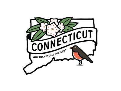 Connecticut banner connecticut design illustration laurel motto mountain laurel robin state typography