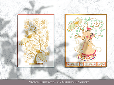 Vector Illustration on Lord Krishna and Madhubani tree