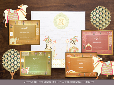 Vector Illustration on Indian traditional wedding Invitation branding design graphic design illustration vector