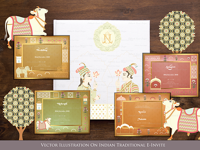 Vector Illustration on Indian traditional wedding Invitation