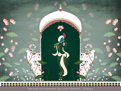 Vector Illustration on Lord Krishna in Pushp Vatika branding design graphic design illustration vector