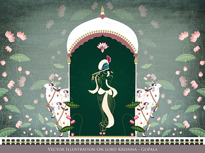 Vector Illustration on Lord Krishna in Pushp Vatika