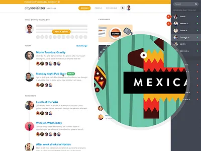 citysocializer v2 - Fresh Start, New friends calendar chat citysocializer clean diary events flat notifications responsive web web design