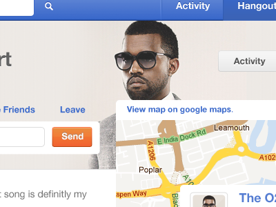 Custom header integration activity google maps kanye west profile search send tabs