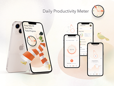 Daily Productivity Meter app app design brushes clock contdown timer dailyui figma illustration interface ios mobile mobile app mobile ui pastels procreate productivity ui uiux
