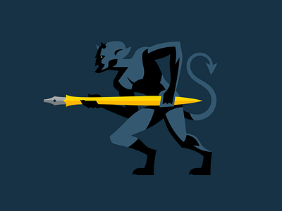 Blue Demon black blue character demon devil fountain pen illustration modern shadow vector yellow