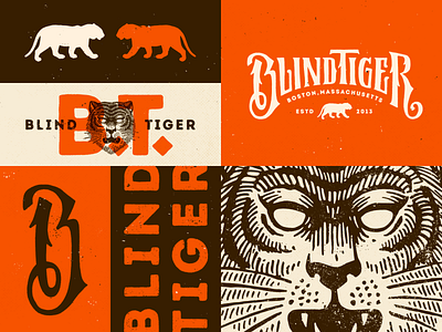 Blind Tiger concept animal blind boston brown cream custom lettering hand drawn orange silhouette speakeasy texture tiger vintage