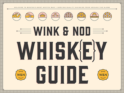Whiskey Guide at Wink & Nod all caps badge circle halftone illustration line art modern monoline pattern