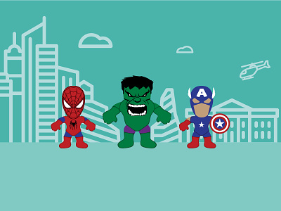 Small Heroes part-1 big head captainamerica character color comics fun hulk illustration marvel small spiderman team