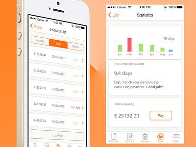 Invoice app, stats page graph icons invoice system io7 ios 7 style line line art stats ui