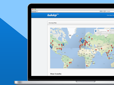 Coverage page for Hubskip coverage destination map pages pin travel ui ux