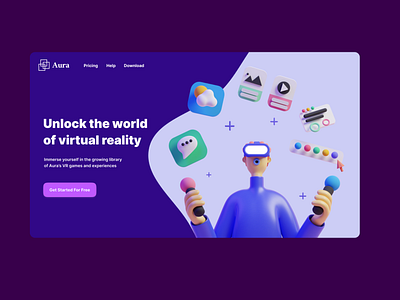 VR Landing Page 3d design illustration ui ux