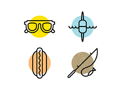 Mister Dress Up Icons bobbin camp circles fishing hotdog icons overprint summer sunglasses texture