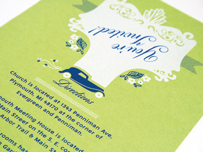 You're Invited Detail car directions invite retro screen print stationery vintage wedding
