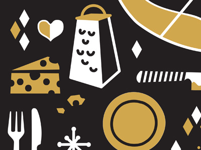 Golden Pizza Detail cheese dinner fork gold icons pizza plate retro screen print
