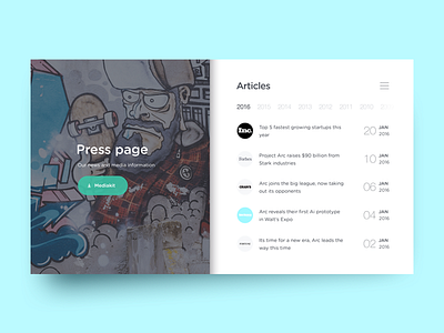 Press Page concept daily ui dailyui day51 designer media minimal press press page split splitscreen webpage