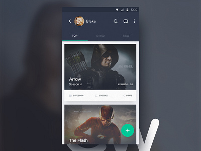 Tv Series Android App UI android arrow concept dark fab flash green material screen series ui