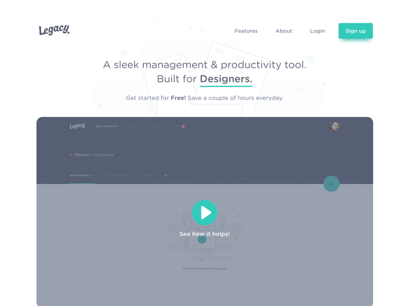 Legacy - We're Live again! productivity tool designer product minimal web page landing front-end website legacy