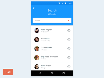 Android app - Search screen android blue freebie list material minimal psd screen search ui