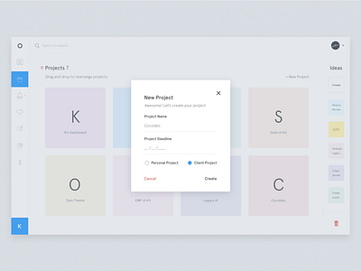 New Project - Krt Dashboard clean dashboard designer interface list minimal modal project projects ui ux white