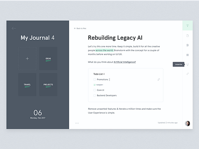 Krt - Journal screen clean concept dailyui dashboard designer editor journal minimal simple text ui ux