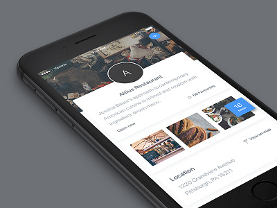 iOS Restaurant profile screen app card designer ios iphone list minimal mockup restaurant ui ux