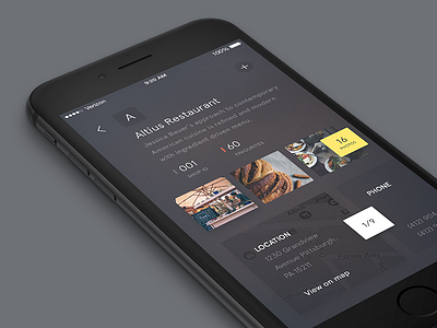 iOS Restaurant profile dark app concept dailyui dark designer ios iphone list mockup restaurant ui ux