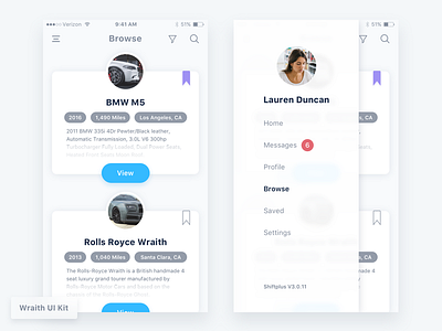 Wraith Ui Kit - Sneak peek app browse cards clean designer ios kit list menu minimal mobile ui