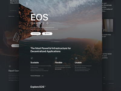 eos.io - Landing page card dark dawn 2.0 designer eos homepage landing token webpage website