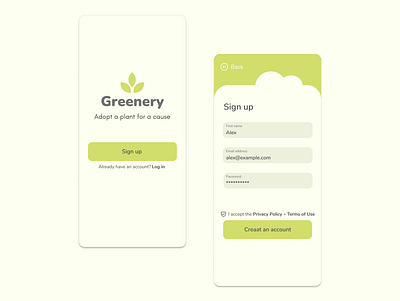 Greenery - Sign Up Page #DailyUI app branding design icon illustration logo typography ui ux vector
