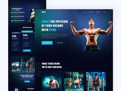 Fitness Landing Page- GymX behance blue bodybuilding dailyui design figma fitness gym illustration landing page personal trainer training trending ui ux web design workout